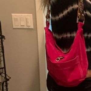Hot pink Tylie Malibu hobo bag suede leather